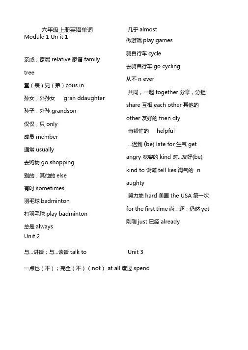六年级上册单词、课文中译英(上海版牛津英语)39149