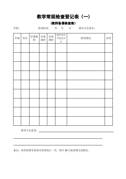 教学常规检查登记表