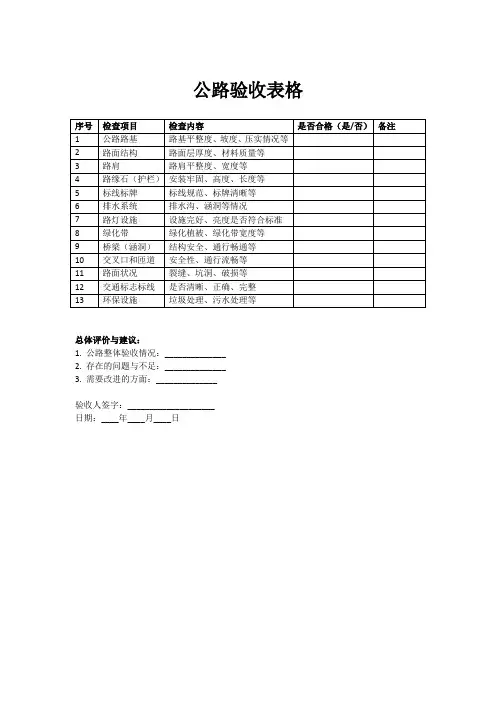 公路验收表格模板