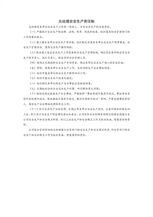总经理安全生产责任制