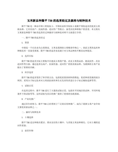 玉米新品种隆平738的选育经过及栽培与制种技术