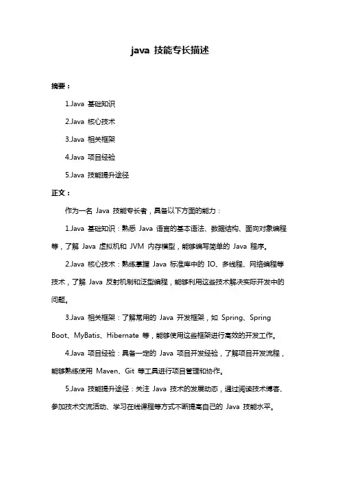 java 技能专长描述