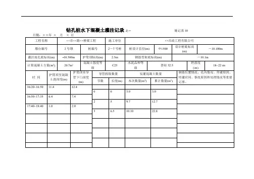 钻孔桩水下混凝土灌注记录