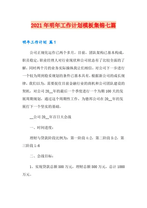 2021年明年工作计划模板集锦七篇