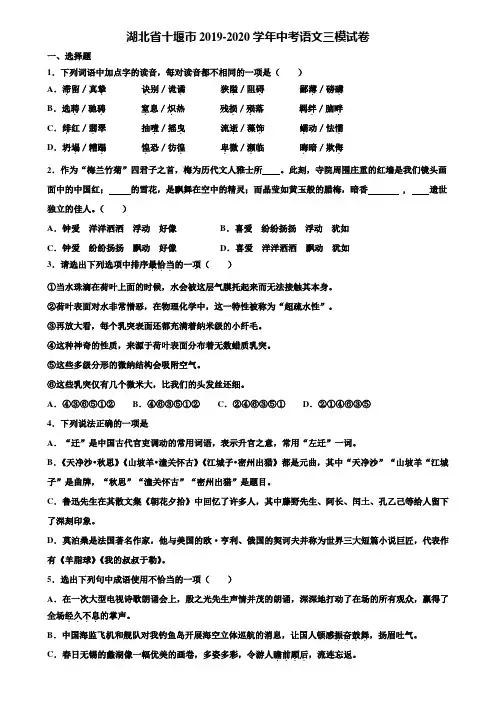 湖北省十堰市2019-2020学年中考语文三模试卷含解析