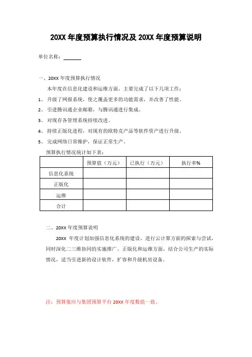 年度预算执行情况及年度预算说明(模板)