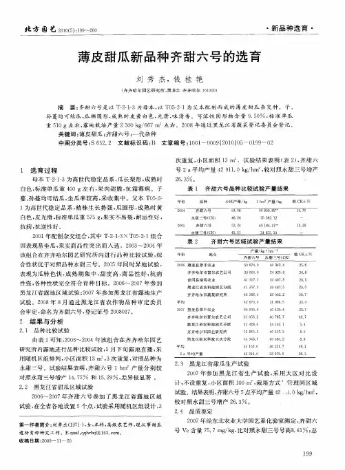 薄皮甜瓜新品种齐甜六号的选育
