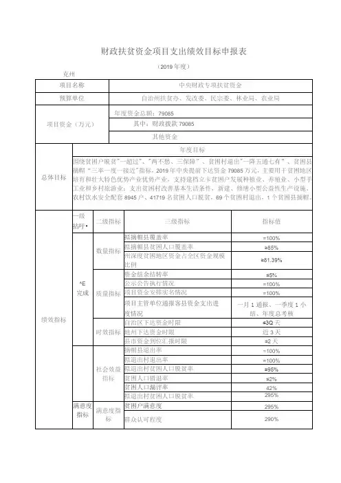 财政扶贫资金项目支出绩效目标申报表