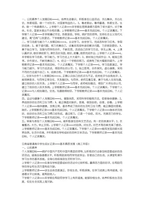 云南省普通高中学生成长记录手册52581