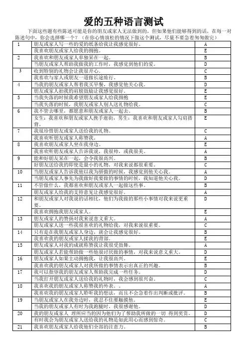 爱的五种语言(家人或朋友)版测试题