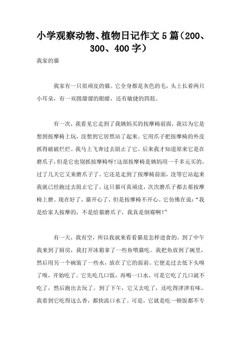 小学观察动物、植物日记作文5篇(200、300、400字)