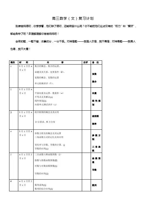 高三数学最后三个月复习计划