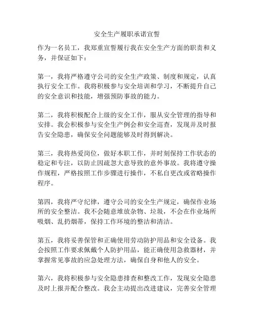 安全生产履职承诺宣誓