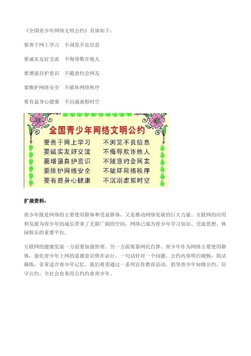全国青少年网络文明公约内容