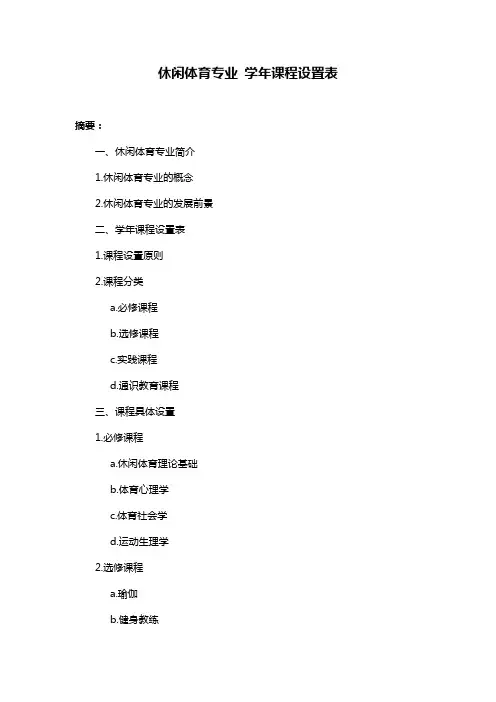 休闲体育专业 学年课程设置表