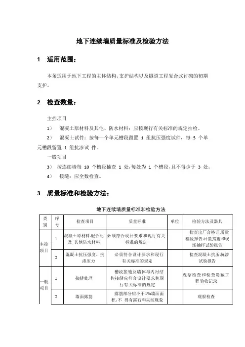 地下连续墙质量标准和检验方法