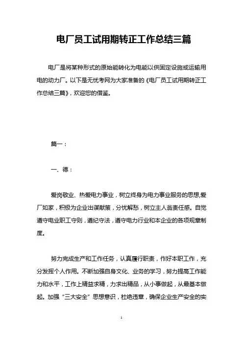 电厂员工试用期转正工作总结三篇