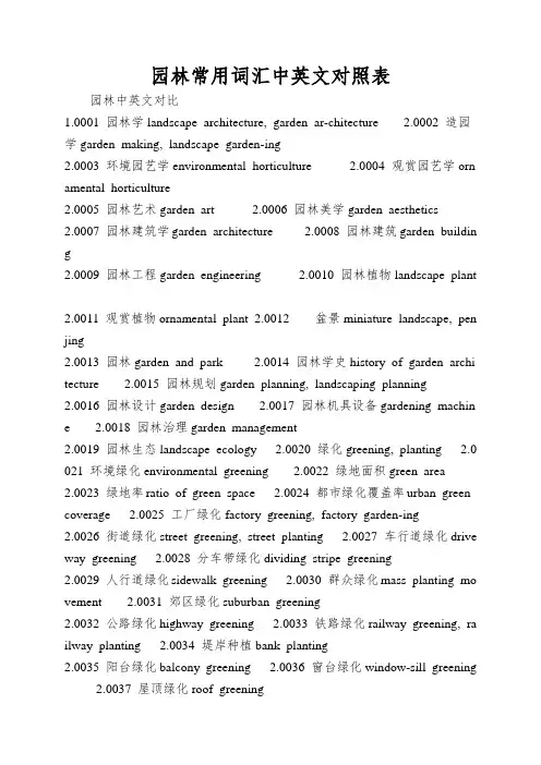 园林常用词汇中英文对照表