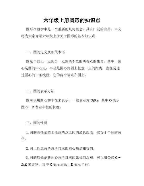 六年级上册圆形的知识点