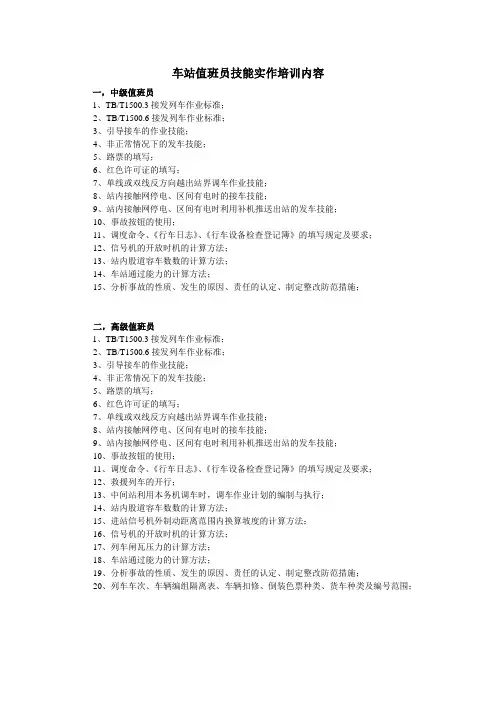 值班员技能实作培训内容