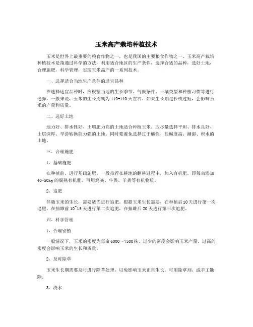 玉米高产栽培种植技术