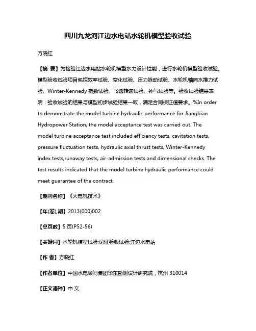 四川九龙河江边水电站水轮机模型验收试验