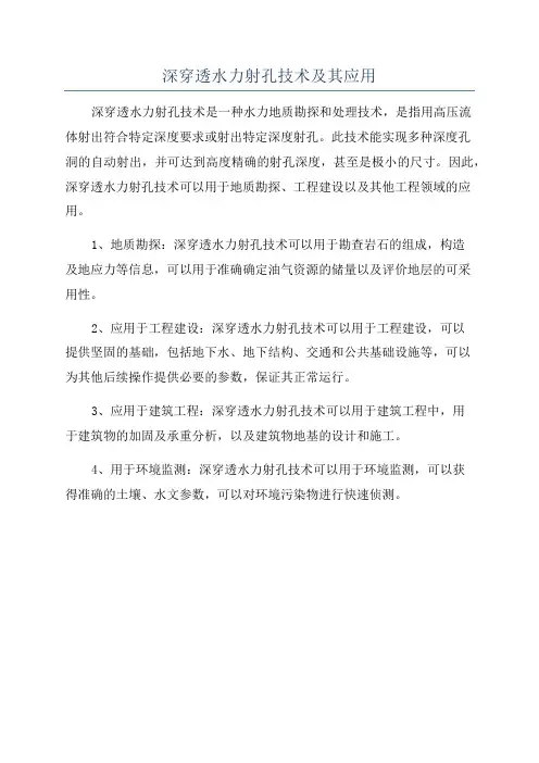 深穿透水力射孔技术及其应用