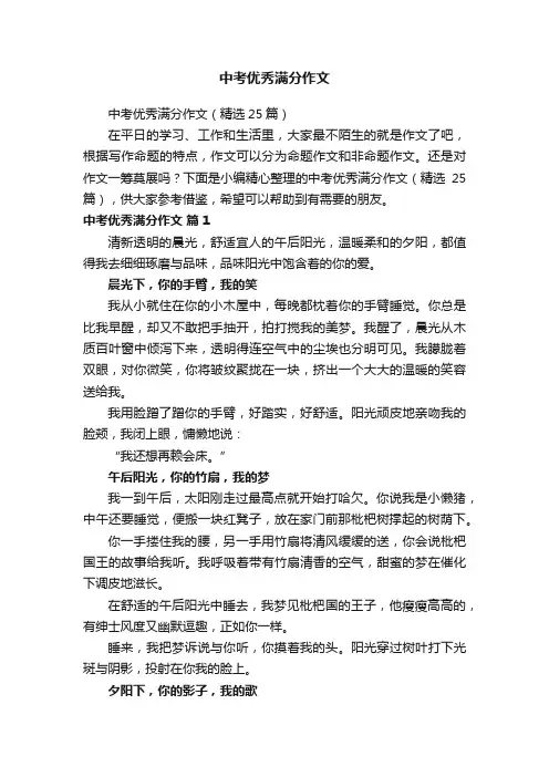 中考优秀满分作文（精选25篇）