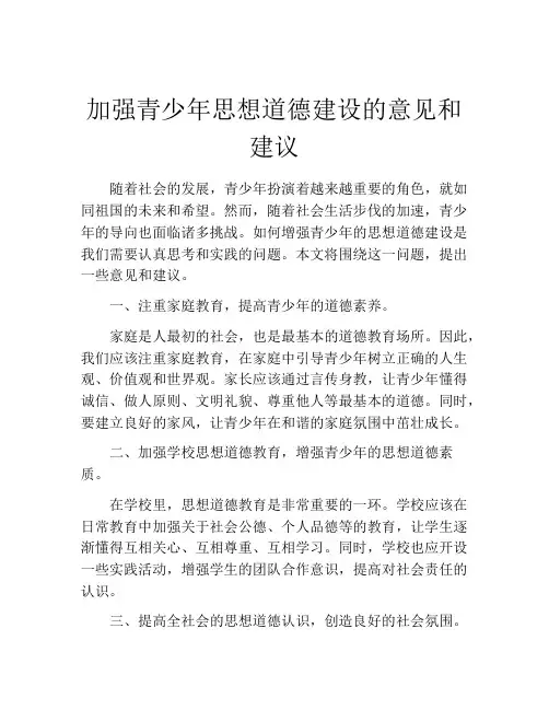 加强青少年思想道德建设的意见和建议