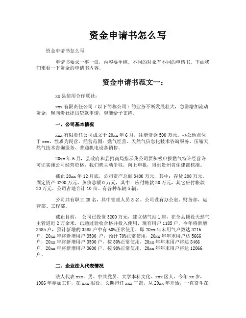 资金申请书怎么写