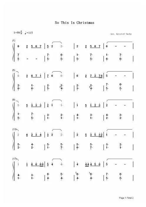 钢琴谱 So This Is Christmas-圣诞歌曲 双手简谱_共2张(全)