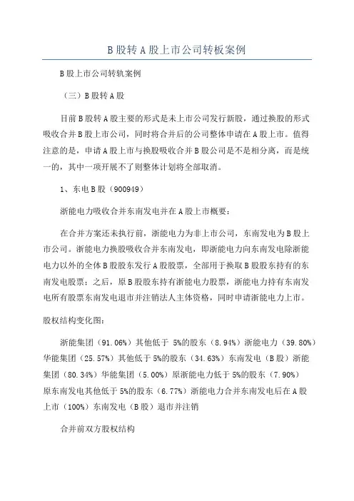 B股转A股上市公司转板案例