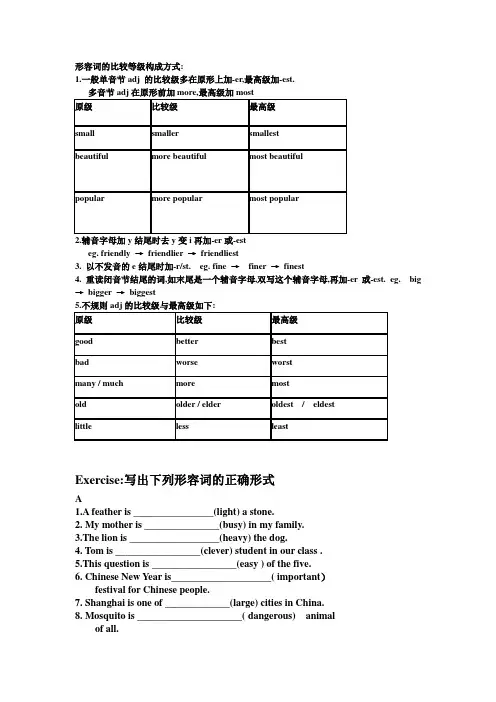 (完整版)形容词比较级变化规则及习题