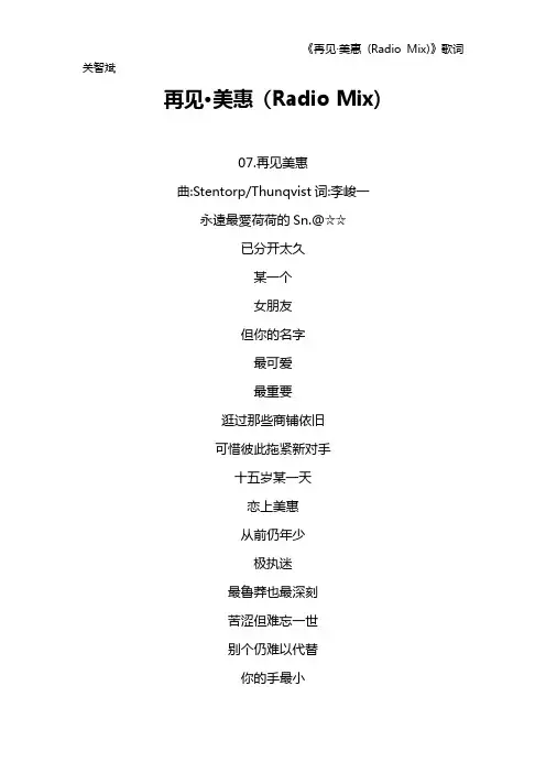 《再见·美惠 (Radio Mix)》歌词 关智斌
