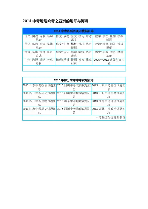 2014中考地理会考之亚洲的地形与河流