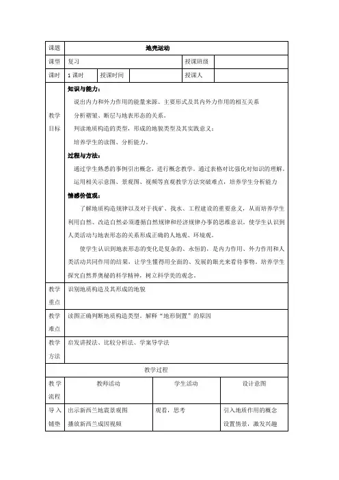 高中地理第二章自然地理环境中的物质运动和能量交换第三节地壳的运动和变化教案3中图版必修