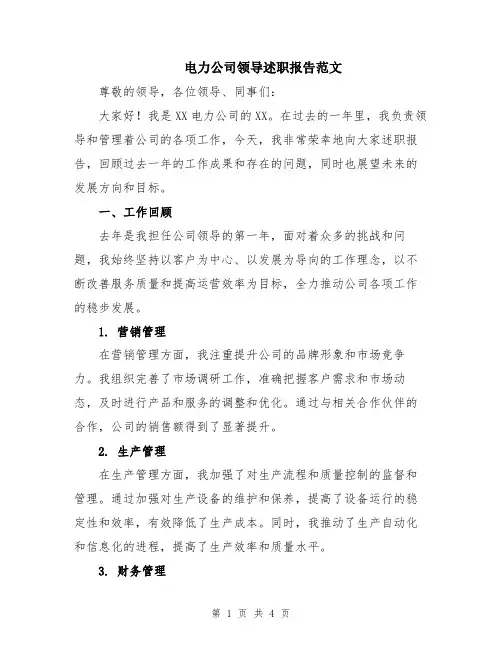 电力公司领导述职报告范文