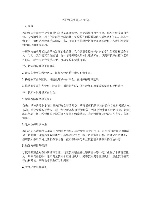 教师梯队建设工作计划