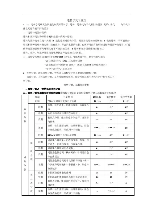 遗传学重点资料