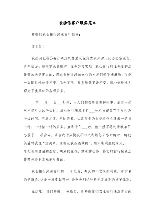 表扬信客户服务范本（2篇）