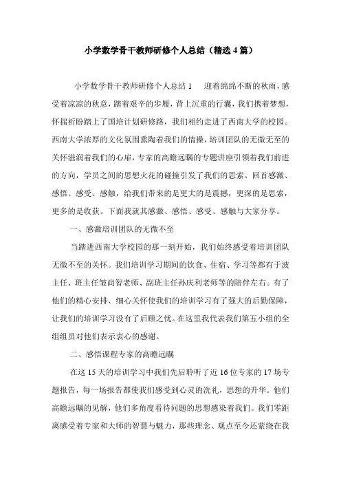 小学数学骨干教师研修个人总结(精选4篇)