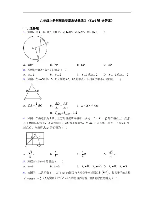 九年级上册荆州数学期末试卷练习(Word版 含答案)