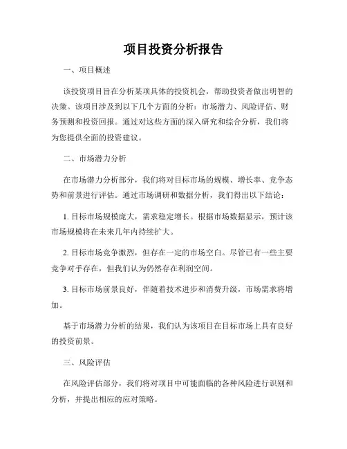 项目投资分析报告