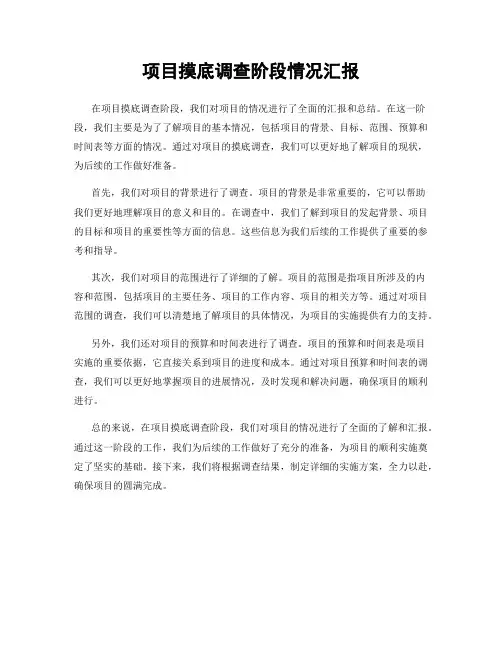 项目摸底调查阶段情况汇报