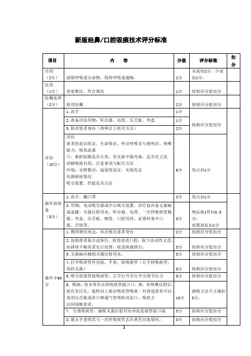 新版经鼻口腔吸痰技术评分标准