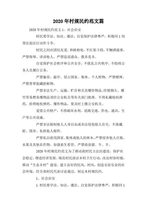 2020年村规民约范文篇