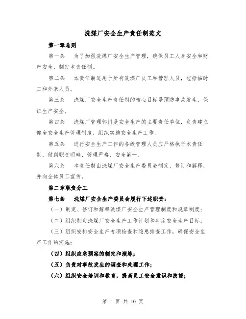 洗煤厂安全生产责任制范文(4篇)