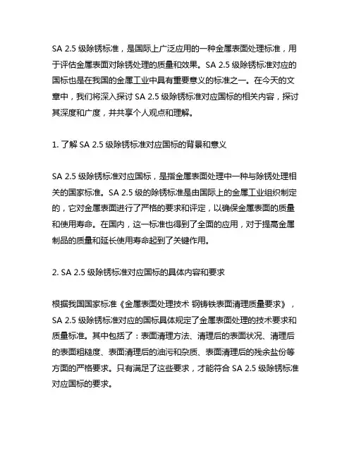 sa2.5级除锈标准对应国标