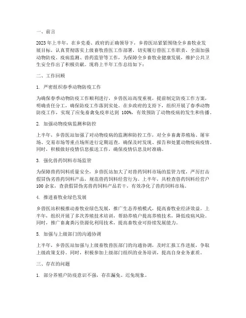 乡兽医站上半年工作总结