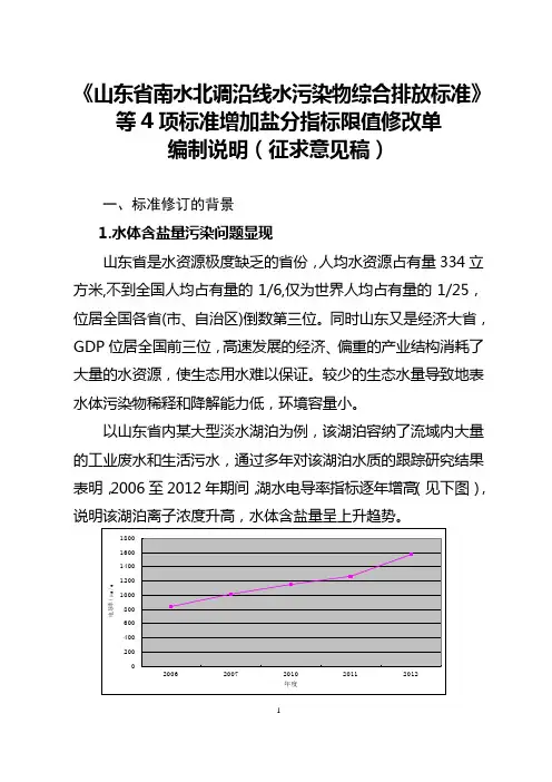 山东南水北调沿线水污染物综合排放标准